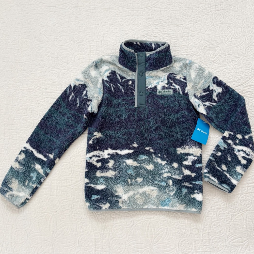 Columbia Youth Printed Half Snap Fleece Pullover, Crushed Blue Sisters Sz L